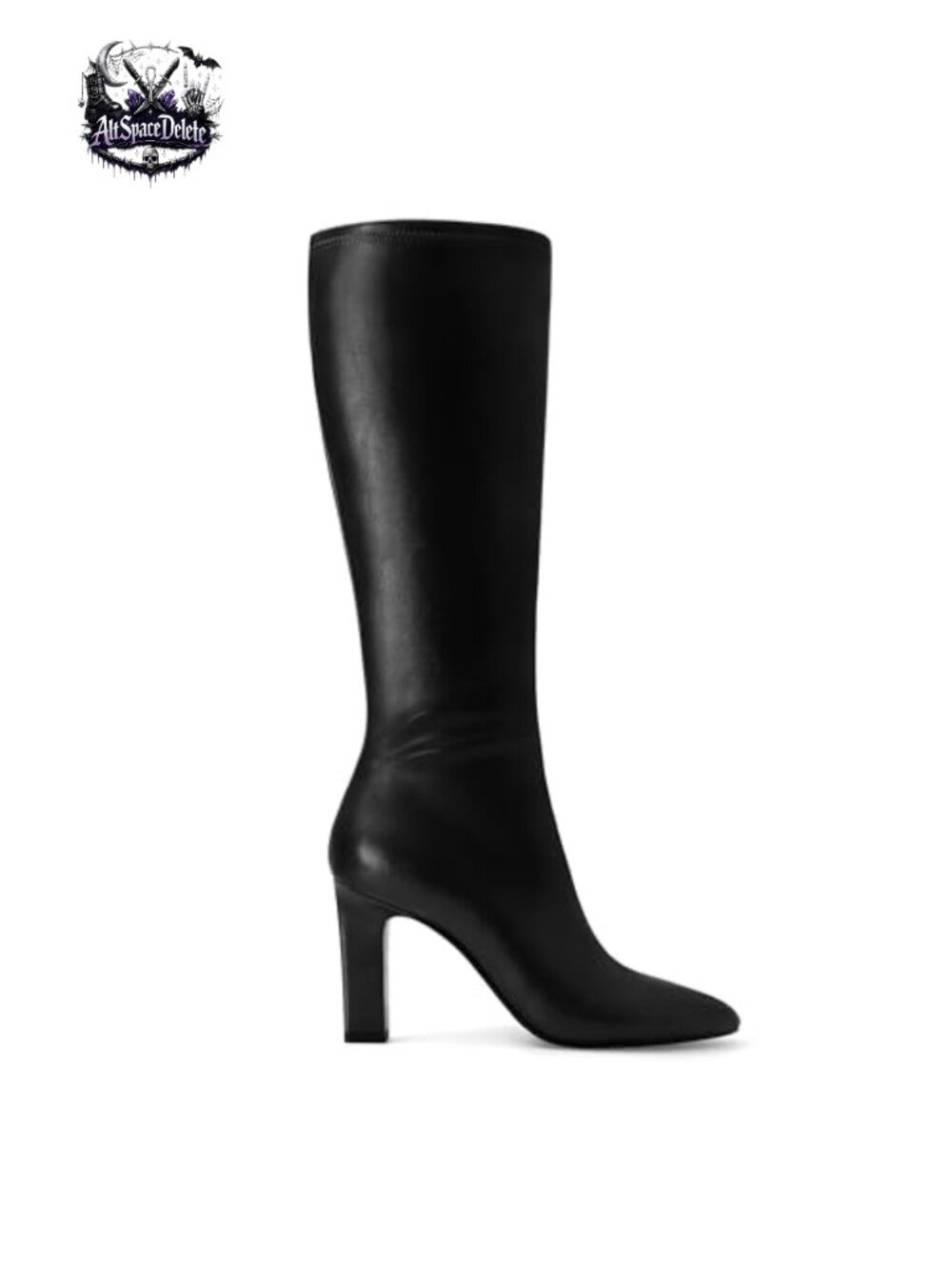 Faux Leather Knee High Boots Pointed Toe Chunky Block Heel Tall Womens